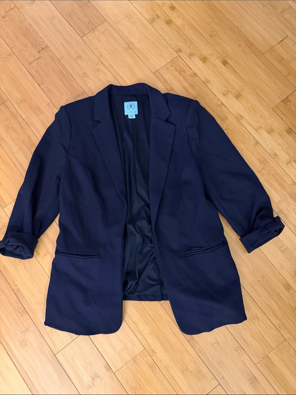 CeCe Dark Blue Open-Front Blazer with Rolled Sleeves